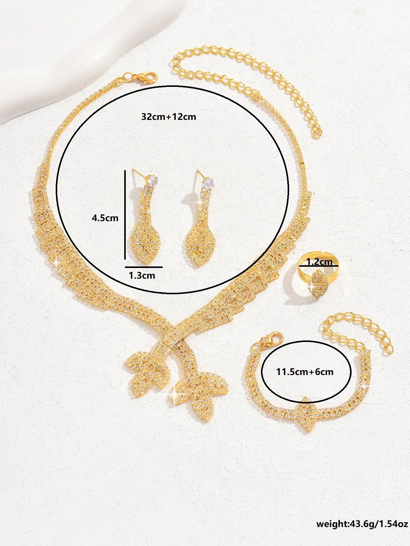5PC Lotus Chain Necklace Earrings Bracelet Ring Set