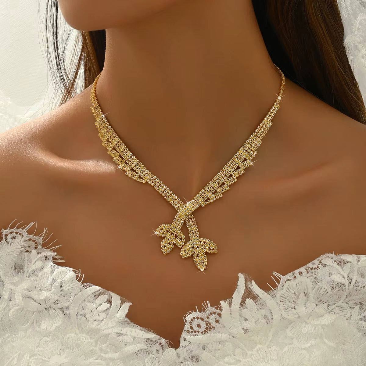 5PC Lotus Chain Necklace Earrings Bracelet Ring Set