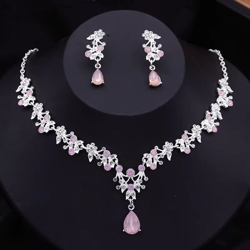 Exquisite Dangle Earrings and Necklace Set for Women Bridal Jewelry Set Rhinestone Flower Choker Necklace Set Party Wedding