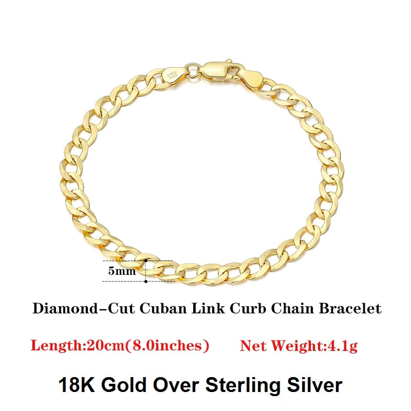 Cuban Link Curb Chain and Bracelets (18K GOLD PLATED 925 STERLING SILVER )