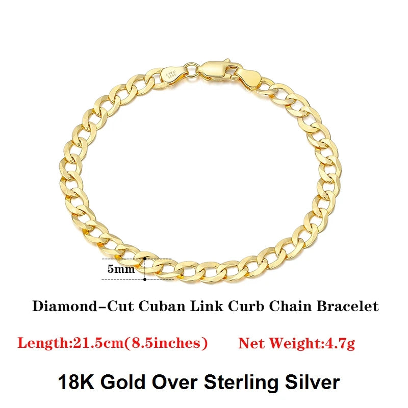 Cuban Link Curb Chain and Bracelets (18K GOLD PLATED 925 STERLING SILVER )