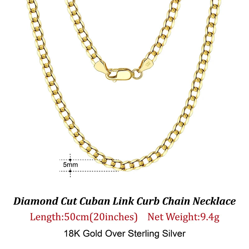 Cuban Link Curb Chain and Bracelets (18K GOLD PLATED 925 STERLING SILVER )