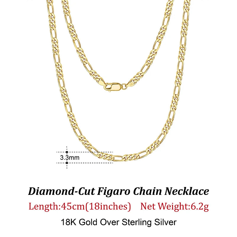 Diamond-Cut Figaro Chain (925 Sterling Silver)