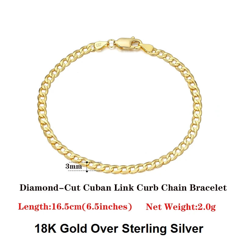 Cuban Link Curb Chain and Bracelets (18K GOLD PLATED 925 STERLING SILVER )