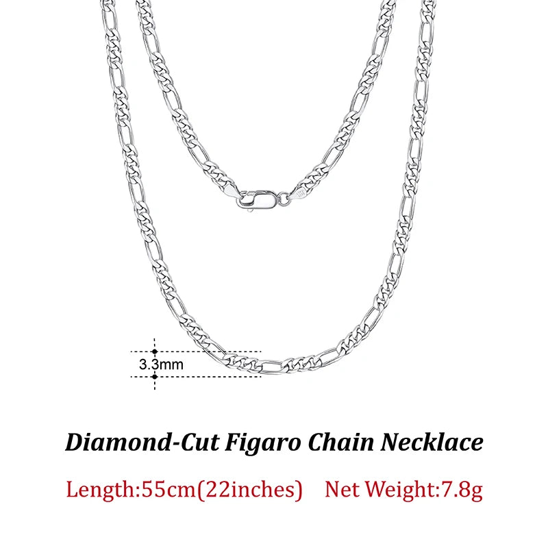 Diamond-Cut Figaro Chain (925 Sterling Silver)