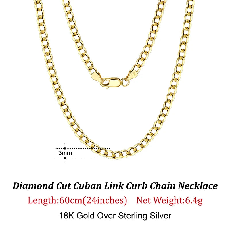 Cuban Link Curb Chain and Bracelets (18K GOLD PLATED 925 STERLING SILVER )