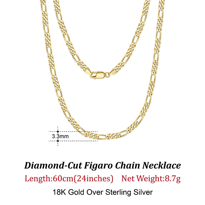 Diamond-Cut Figaro Chain (925 Sterling Silver)