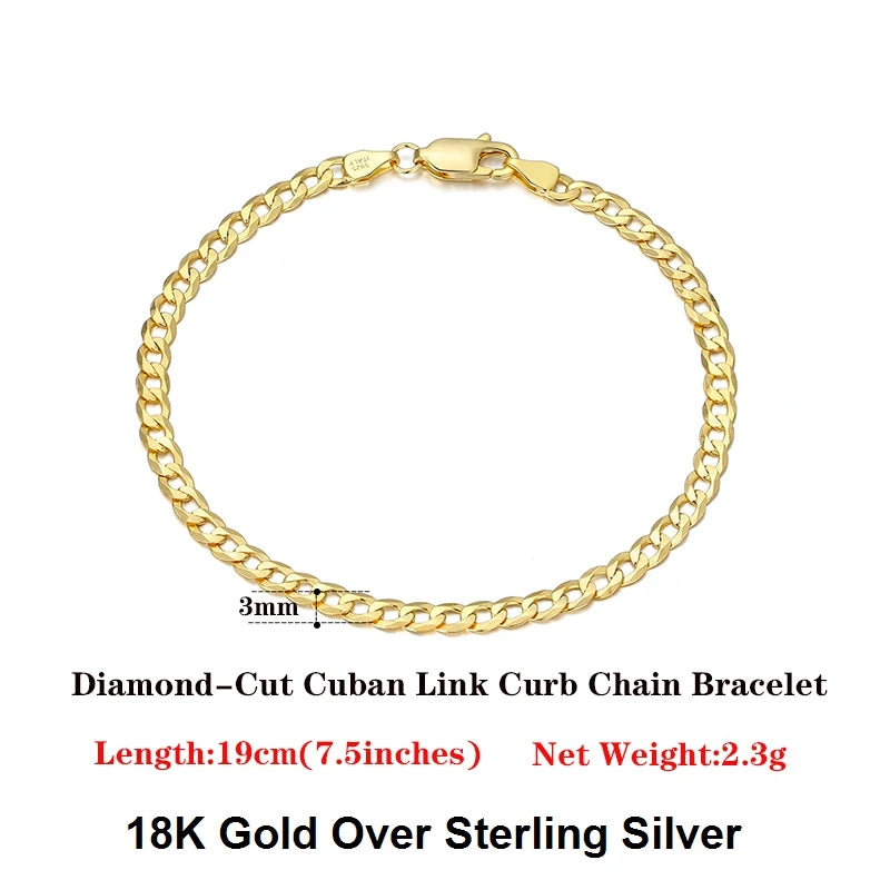 Cuban Link Curb Chain and Bracelets (18K GOLD PLATED 925 STERLING SILVER )