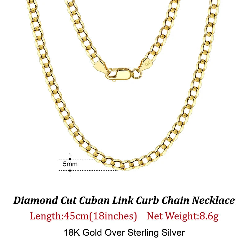 Cuban Link Curb Chain and Bracelets (18K GOLD PLATED 925 STERLING SILVER )