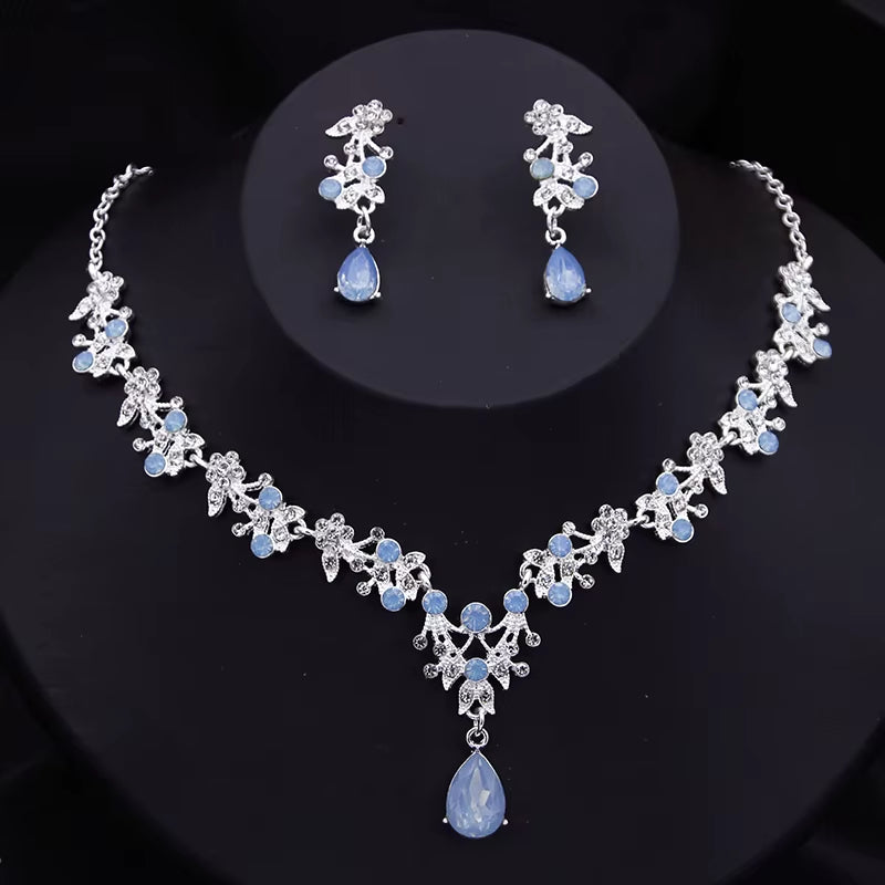 Exquisite Dangle Earrings and Necklace Set for Women Bridal Jewelry Set Rhinestone Flower Choker Necklace Set Party Wedding